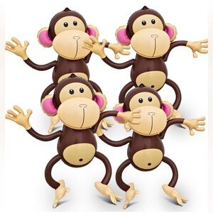 Set of 4 Inflatable Brown Monkeys, Party Decor